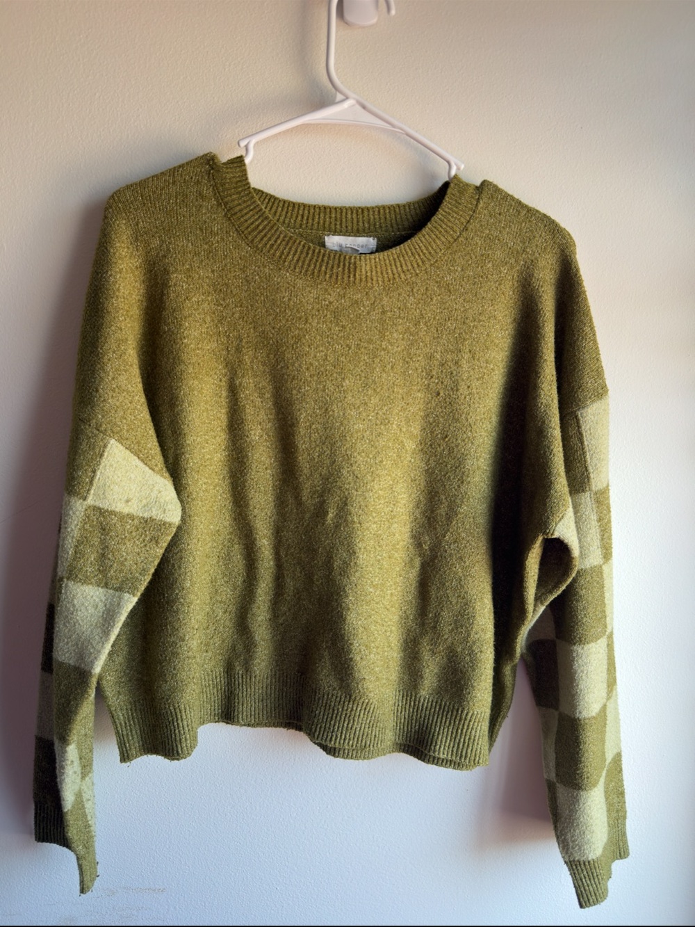 Blu Pepper Olive Green Checkered Sleeve Knit Sweater XL